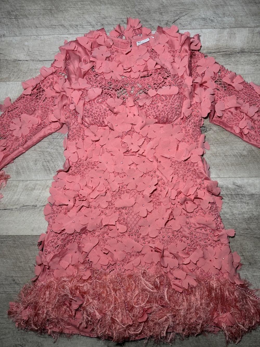 ASOS LUXE 3D floral embellished eyelet mini dress with faux feather trim Size 6 - Picture 7 of 12